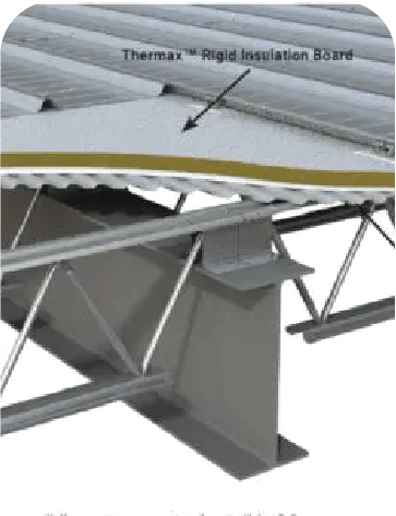 Butler CFR roof panel installed with Thermax rigid insulation board for superior energy efficiency, thermal performance, and long‑term durability