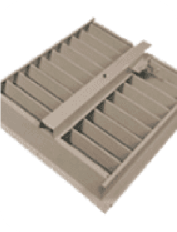 Butler adjustable blade louver with aluminum blades, selfāflashing metal building flange, and manual actuation for airflow control