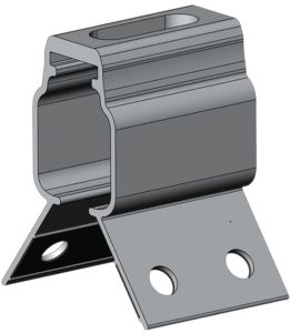 S-5 RibBracket solar panel clip for exposed-fastened and trapezoidal metal roof profiles showing flex-to-fit legs EPDM sealing washer and 4-inch air gap design