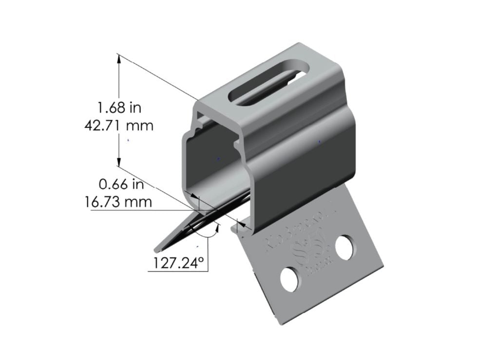 S-5 RibBracket I solar panel clip installed on narrow rib metal roof showing flex-to-fit legs EPDM washer stainless self-piercing screws and 4-inch air gap above rib