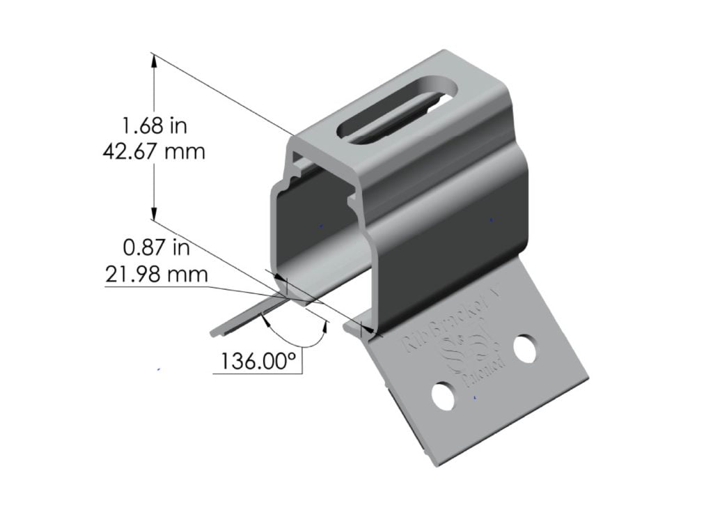 S-5 RibBracket V solar panel clip installed on Ternium TR metal roof rib for non-penetrating rail-free solar panel attachment on commercial buildings