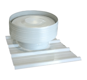 Butler round gravity vent installed on a Butler metal building roof providing passive natural airflow ventilation to reduce heat buildup humidity and stale air in warehouse and light industrial applications without electricity