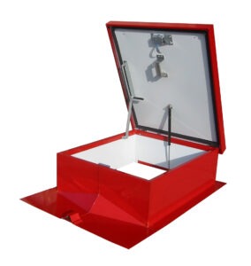 Butler Building roof hatch with fixed interior ladder access and aluminum insulated curb for metal roof systems