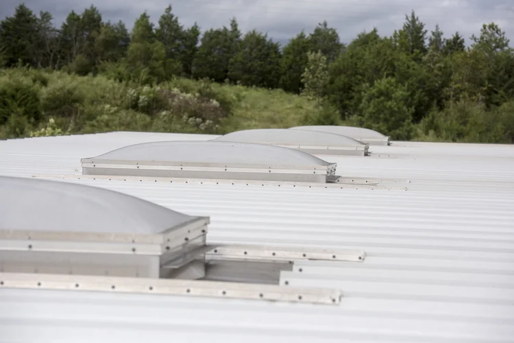Butler Building roof skylight installed on commercial metal building roof showing weathertight curb mount natural daylighting and optional OSHA fall protection screen