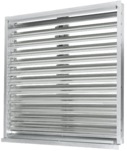 Butler Building wall louver vent installed on a commercial metal building wall panel providing adjustable gravity ventilation for airflow control moisture reduction and condensation prevention in industrial and warehouse applications