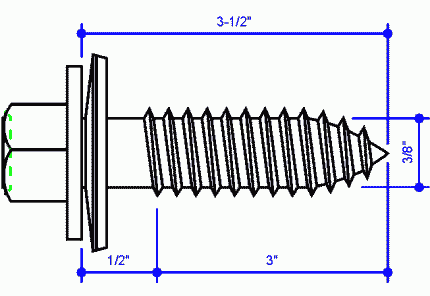 3/8 x 3 1/2" Scrubolt, Hex Hd w/ Washer (0097271)