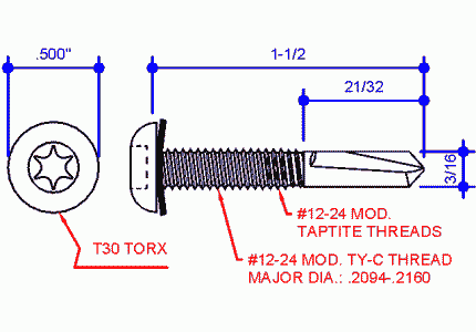 (T-5)#12-24x1 1/2  T-30 Fastener
