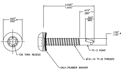 Self Drilling Screw, #12-14 x 2" T-30 (097636 - ###)
