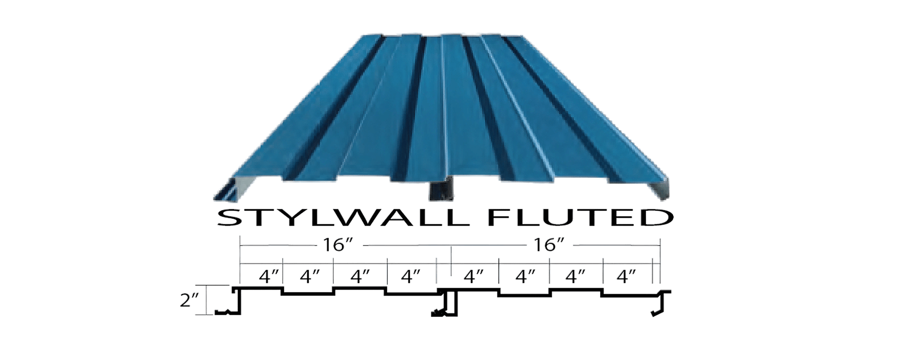 Butler Stylwall Fluted metal wall panel with 4 inch on center ribs providing a board and batt appearance and concealed fastener design