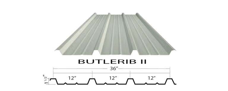 Butlerib II metal wall panel and interior liner panel providing durable exterior protection and a clean interior finish with 1 1/2 inch ribs and Butlercote coating
